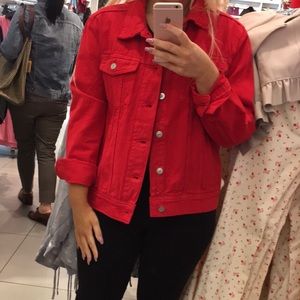 H&M red denim jacket, brand new with tags